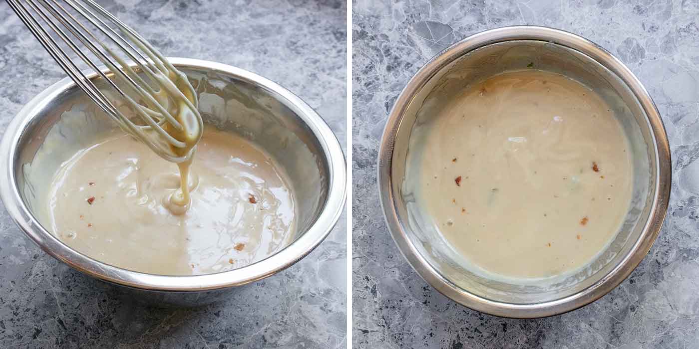 Mixing the dressing for the salad.