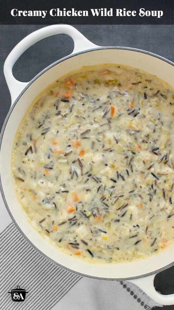 Pinterest pin image for Creamy Chicken Wild Rice Soup post.