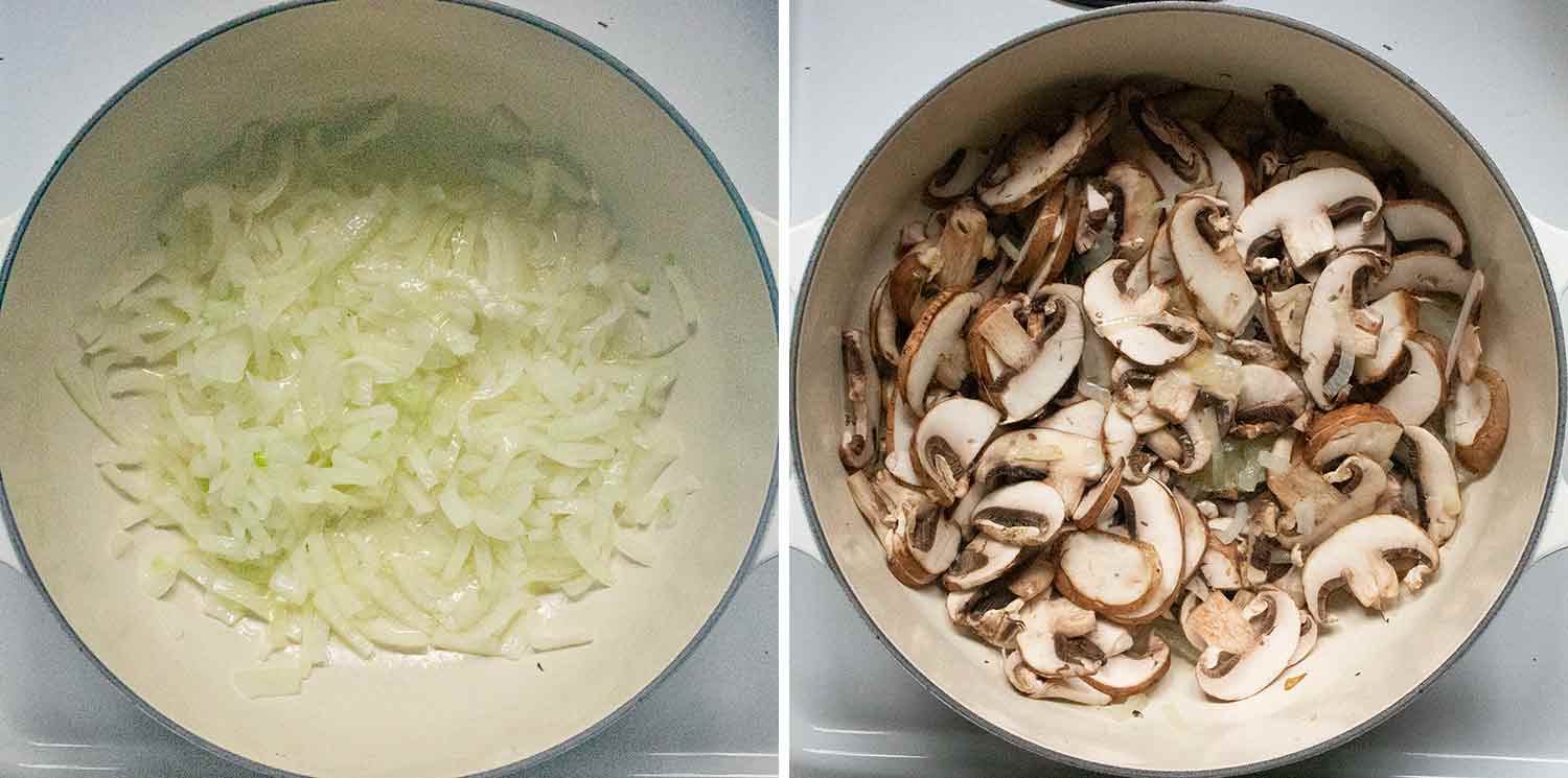 Step 1 - sauteing the aromatic vegetables.