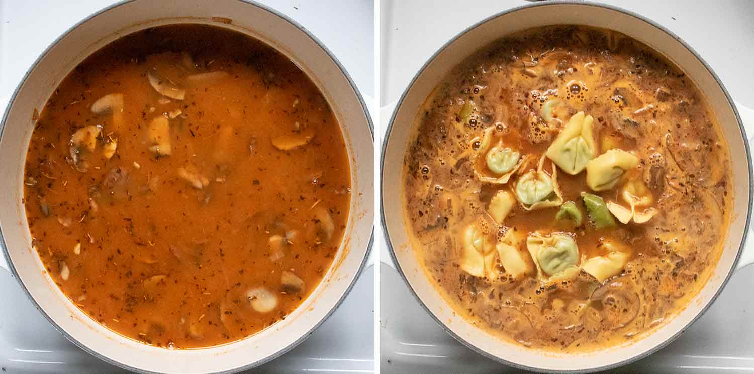 Step 2 - simmer the soup and cook the pasta.