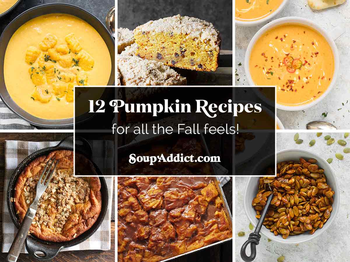 Collage of six photos of pumpkin recipes.