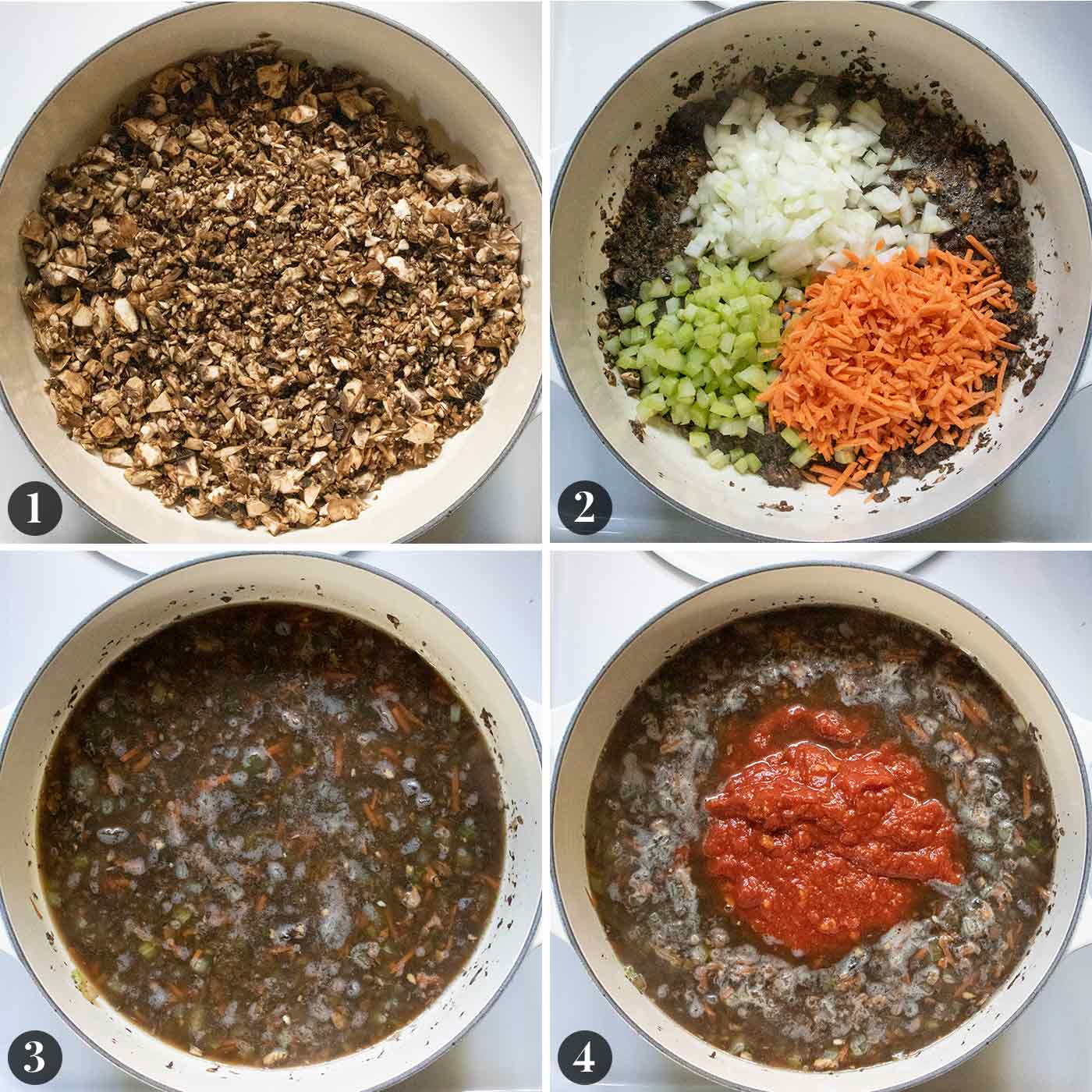 Collage showing the initial steps in making Ravioli Soup.